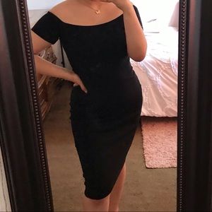 Off The Shoulder Black Ribbed Midi Dress Lace-up Back Love Republic Windsor